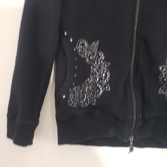 BCBG Maxazria Womens Y2K Black‎ Rhinestone Studded Track Jacket Size M Bling - Picture 5 of 12